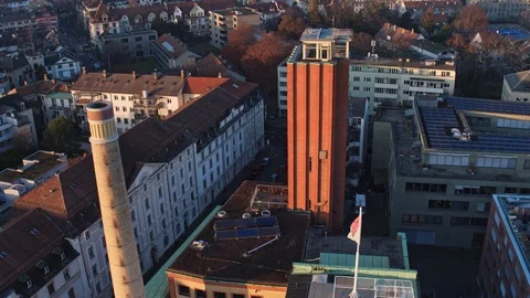 Drone Flying Warteck Basel, old beer brewery, Switzerland Stock Footage 109246973