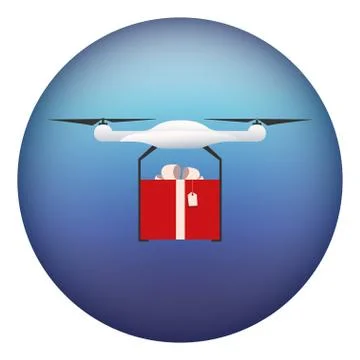 Drone flying on a white background and bears a gift, the red box. Illustration Stock Illustration