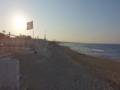Drone Flying on the winter beach Stock Footage 72473616