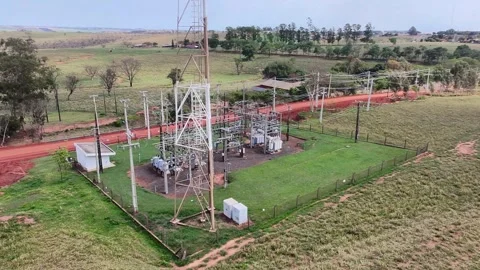 Drone Flyover of 34 kV Electrical Substation in Brazil Stock Footage 318991945