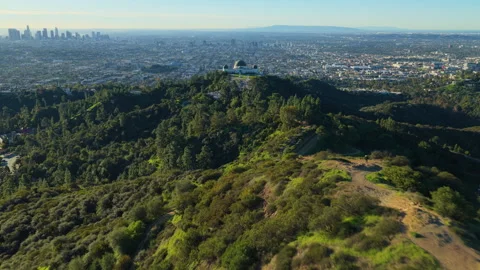 Drone Flyover Above Griffith Observatory at Sunrise Video stock 342683846