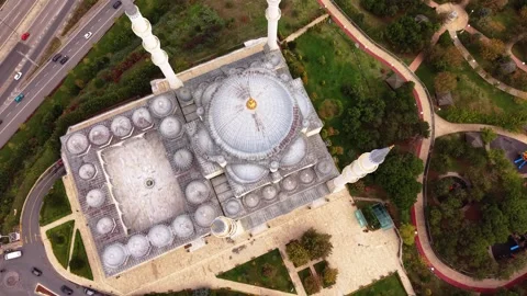 Drone Flyover Above Mosque - Top View of Mimar Sinan Camii in Istanbul Stock Footage 324471405