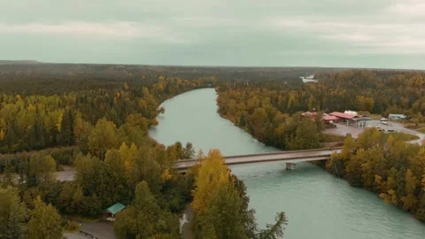 Drone Flyover in Alaska in Fall Over River Video stock 229906655