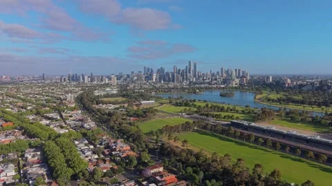 Drone Flyover of Albert Park Formula 1 Pit Building in Melbourne Stock-Footage 325683717