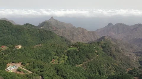 Drone Flyover of Anaga Laurel Forest Covering Volcanic Mountains Stock Footage 330271656