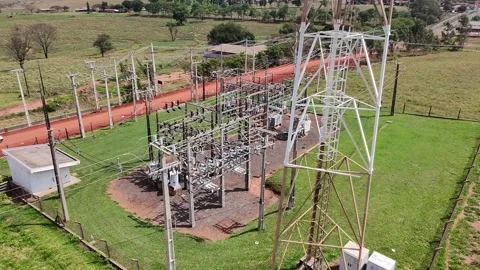 Drone Flyover Around 34 kV Electrical Substation in Brazil Stock Footage 318991586