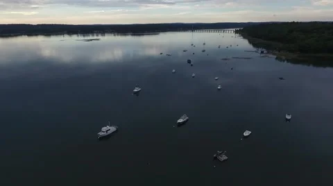 Drone Flyover of Boats in Harbor Stock Footage 66247714