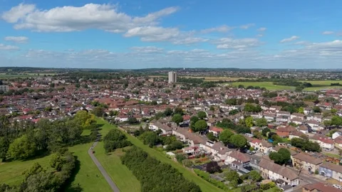 Drone flyover of Chad Park toward Highview House tower block near the A12, east Stock Footage 337724373