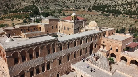 Drone Flyover From Courtyard Across Deyrulzafaran Monastery 4K Stock Footage 337051965