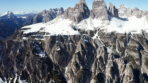 Drone Flyover of Dolomite Mountains Covered in Snow, Italy 스톡 동영상 127396947
