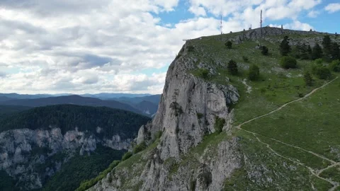 Drone Flyover to Eagle Eye Cliff Viewpoint in the Rhodope Mountains, Bulgari Stock Footage 340831816