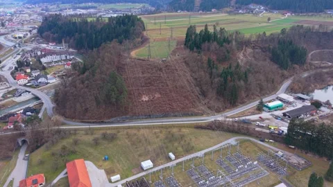 Drone flyover electrical substation Stock Footage 330227763