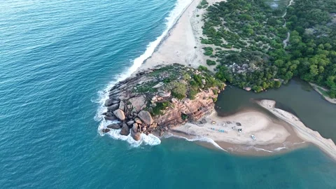 Drone Flyover of Elephant Rock and Tropical Lagoon on Sri Lanka Coast Stock Footage 339285962