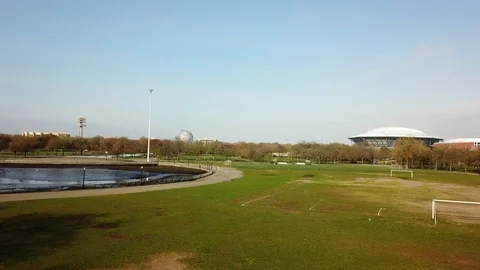 Drone flyover Flusing Meadows Park Stock Footage 106685886