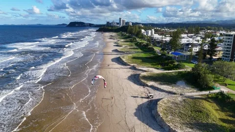 Drone Flyover of Gold Coast Beach with Paraglider Video stock 304956553