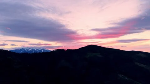 Drone flyover hills dramatic sunset 스톡 동영상 331982181