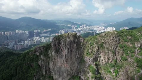 Drone flyover of iconic Lion Rock Stock Footage 162205223