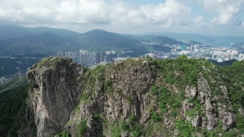 Drone flyover of iconic Lion Rock Stock Footage 162205225