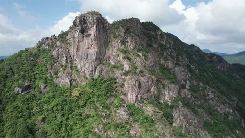 Drone flyover of iconic Lion Rock Stock Footage 162205233