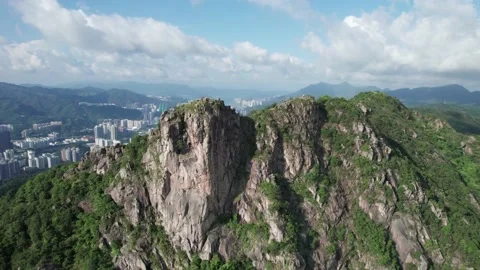 Drone flyover of iconic Lion Rock Stock Footage 162205250