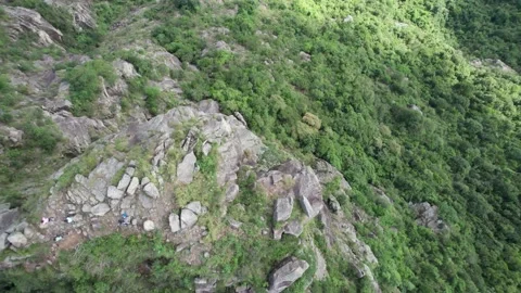 Drone flyover of iconic Lion Rock Stock Footage 162205253