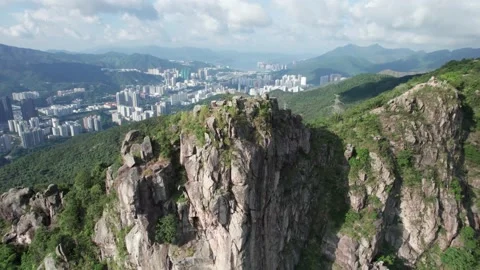 Drone flyover of iconic Lion Rock Stock Footage 162205259