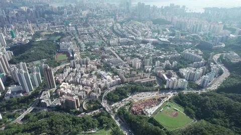 Drone flyover of iconic Lion Rock Stock Footage 162205261