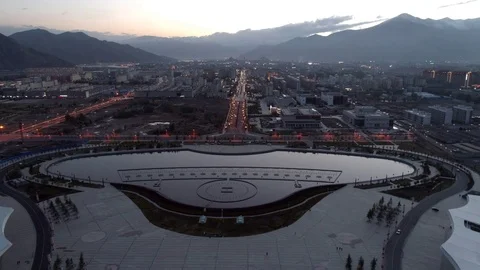 Drone flyover of Intercontinental Lhasa Paradise hotel in Lhasa Tibet Stock Footage 93215631