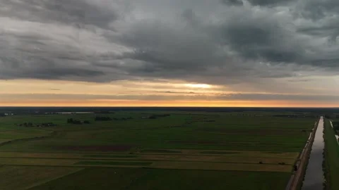 Drone Flyover of Lake at Dawn with Soft Light in the Netherlands – 4K Video stock 317403237
