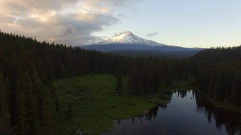 Drone Flyover of Lake with View of Mt. Hood, Oregon Stock Footage 103492047