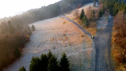 Drone flyover, landing in the Forest Mountain Above Clouds, Czech Republic Stock Footage 169591584