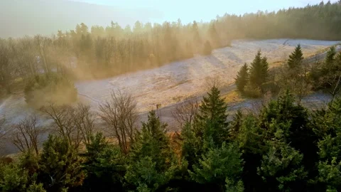 Drone flyover, landing in the Forest Mountain Above Clouds, Czech Republic Stock Footage 169592224