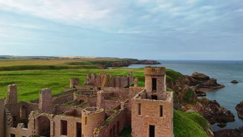 Drone Flyover of New Slains Castle Ruins Scotland Stock Footage 333202618