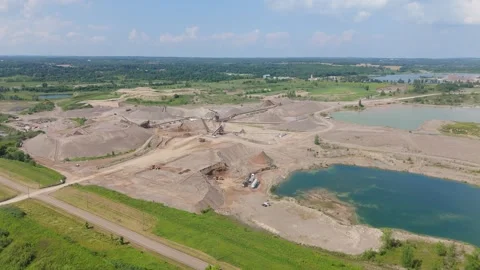 Drone Flyover Of A Operating Quarry, Mining Gravel And Aggregate In Caledon Stock Footage 313101483