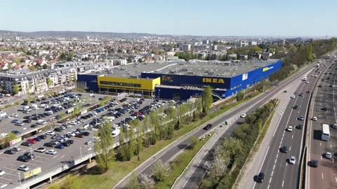 Drone Flyover of Paris Ring Road Towards IKEA, Franconville Stock Footage 309265214