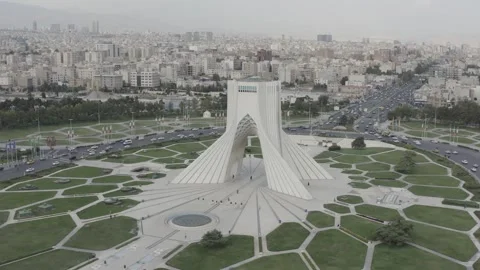 Drone Flyover Passing Azadi Tower Toward Bontech Building, Tehran Iran 11.7.2020 Stock Footage 330180817