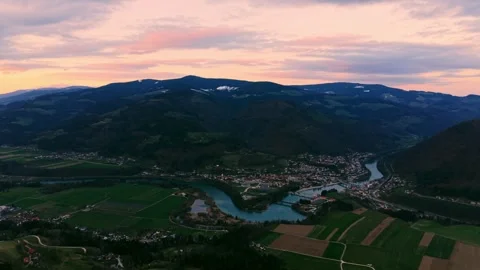 Drone flyover river valley at sunset Stock-Footage 331867305