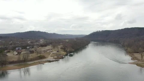 Drone Flyover Shot of the White River in Norfork, Arkansas Stock Footage 172830979