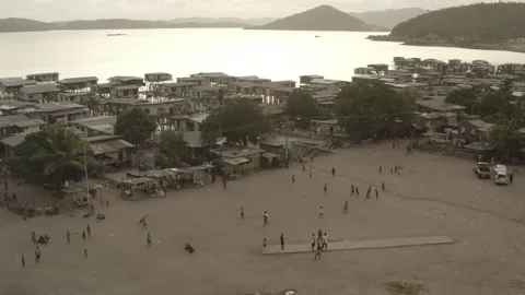 Drone Flyover at Sunset Floating Village Port Moresby Papua New Guinea 4K 2022 Stock Footage 201365800