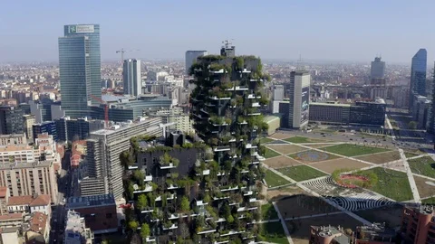 Drone flyover of Vertical Forest in Milan, Italy Video stock 126989073