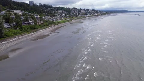 Drone Flyover White Rock Beach Stock Footage 344900286