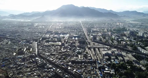 Drone flyover of Xigaze, 2nd largest city in Tibet Stock Footage 93054853