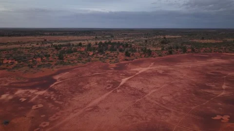 Drone Flyovers Across Roxby Downs Desert Under Brooding Storm Clouds – March 12, Stock Footage 311086433