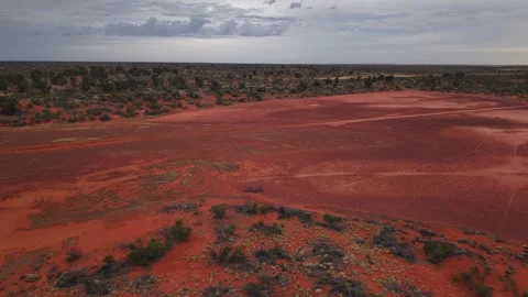 Drone Flyovers Across Roxby Downs Desert Under Brooding Storm Clouds – March 12, Stock Footage 311089132
