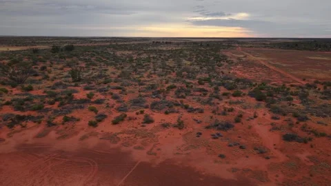 Drone Flyovers Across Roxby Downs Desert Under Brooding Storm Clouds – March 12, Stock Footage 311089481