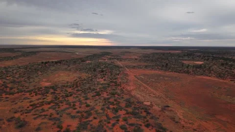 Drone Flyovers Across Roxby Downs Desert Under Brooding Storm Clouds – March 12, Stock Footage 311091153
