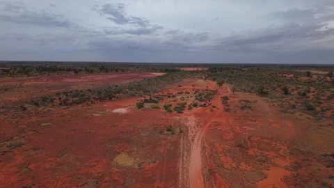 Drone Flyovers Across Roxby Downs Desert Under Brooding Storm Clouds – March 12, Stock Footage 311092111