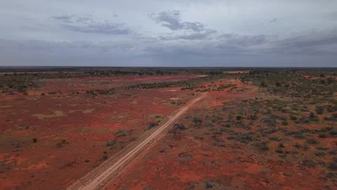 Drone Flyovers Across Roxby Downs Desert Under Brooding Storm Clouds – March 12, Stock Footage 311092505