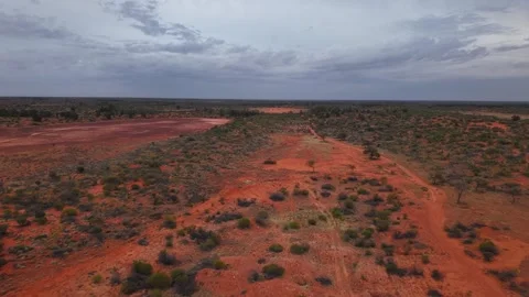 Drone Flyovers Across Roxby Downs Desert Under Brooding Storm Clouds – March 12, Stock Footage 311093117