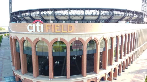 Drone flys outside Citifield Queens NY Video stock 131558960
